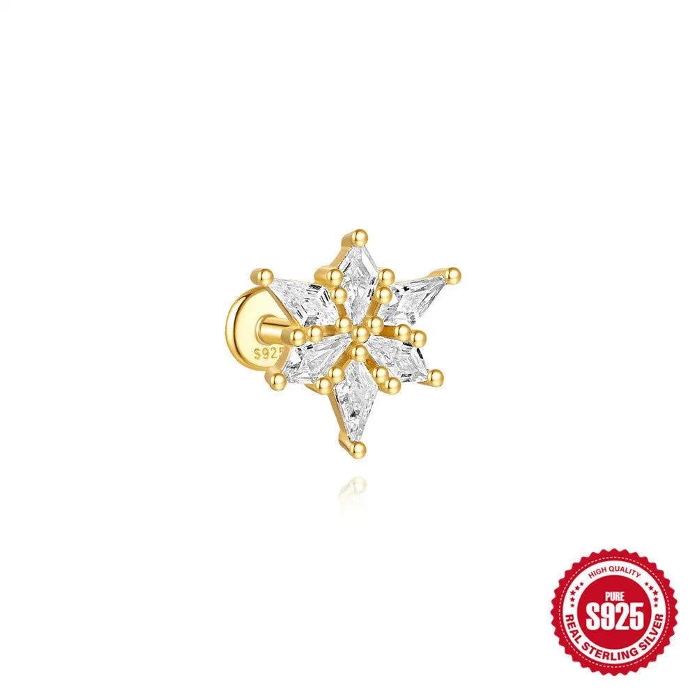 Geometric water drop shaped S925 sterling silver earrings with a flat spiral puncture back, in a gold electroplated finish.