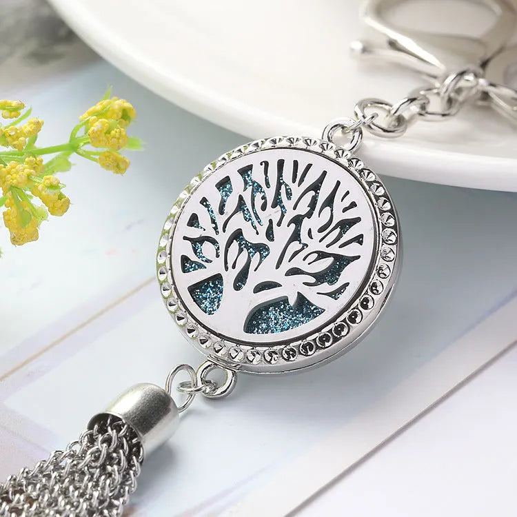 Alloy tassel car pendant with chain and scented cotton pad for vehicle air freshening