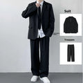 Men's plus size college style suit set with jacket, trousers, white shirt, and tie in polyester fabric