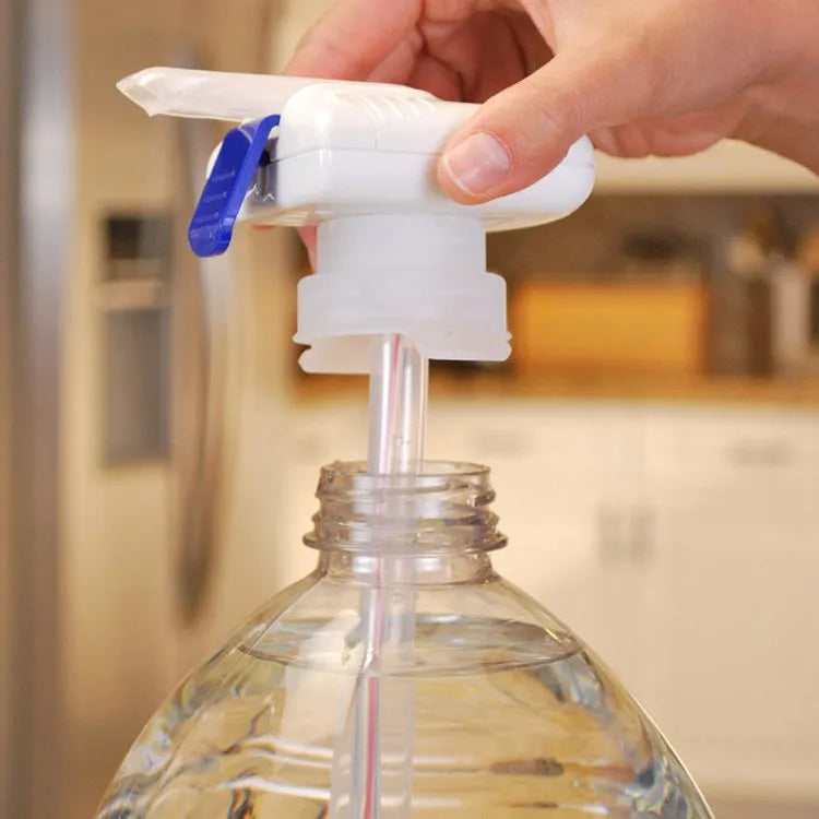 Manual electric pumping water device with blue pressure handle and PP silicone straw for dispensing beverages.