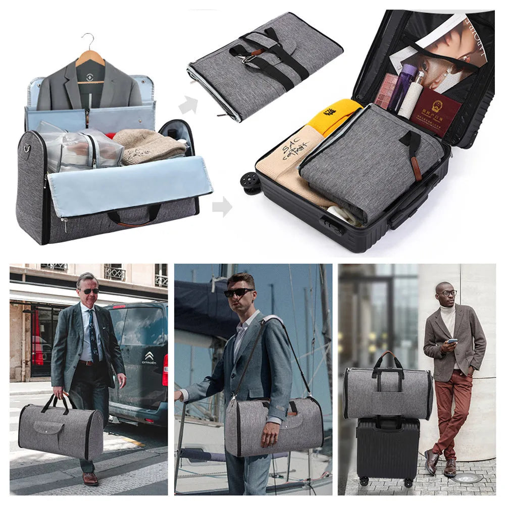 Dark blue folding Oxford cloth duffel bag with large capacity for travel and gym use.
