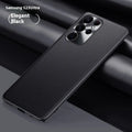 Leather pattern Samsung phone case with metal lens ring in Athens Black, shockproof back cover