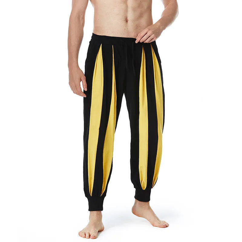 Men's straight leg casual trousers in polyester fabric available in red, khaki, yellow and brown colours