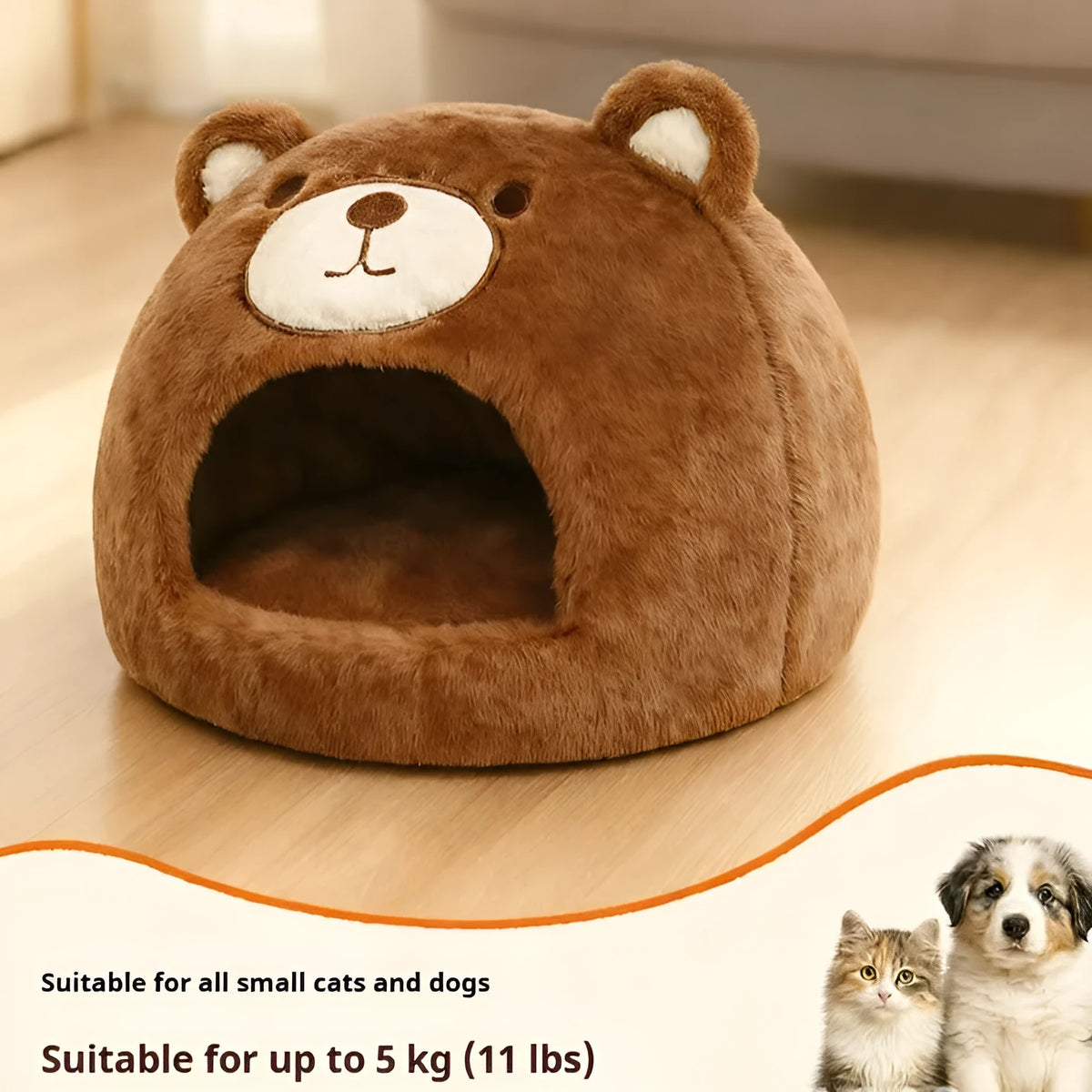 White faced bear cat nest, closed sleeping kennel, 42x42x33cm, cloth material