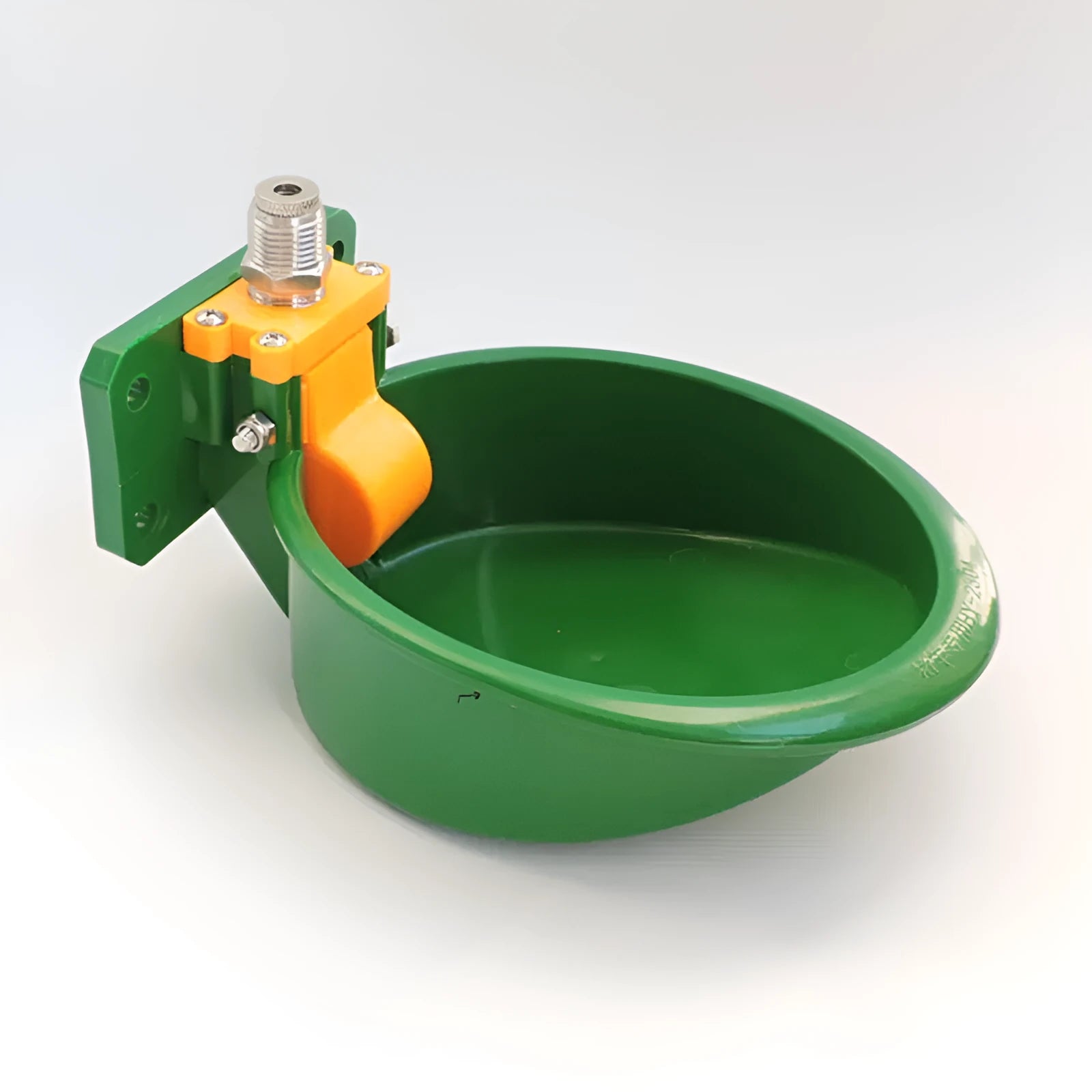 Green plastic livestock drinking bowl with water nozzle for sheep and pigs