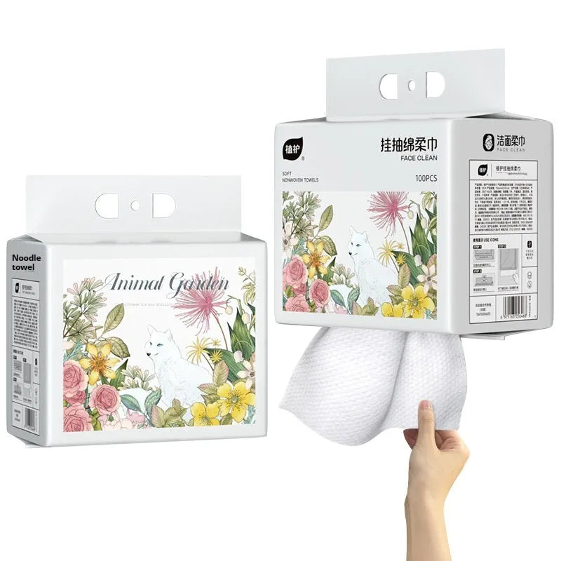 Disposable face cloth roll with hanging design, 100 sheets, viscose and polyester blend