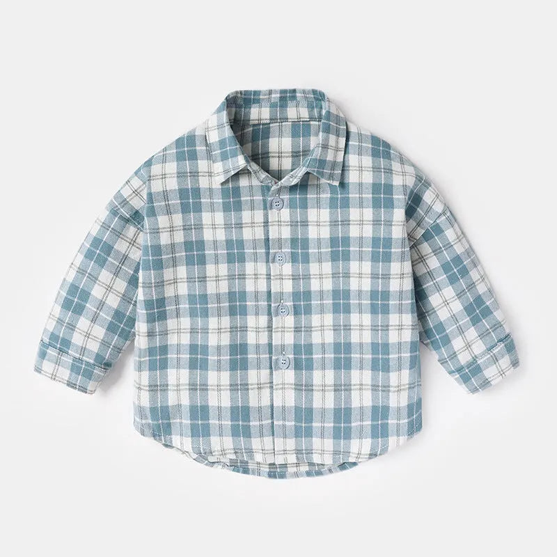 Boys' cotton lattice shirt with animal patterns in khaki, available in Asian sizing for heights 73cm to 110cm