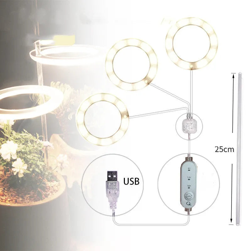 USB LED grow light with transparent housing and 25cm acrylic stick for indoor plants
