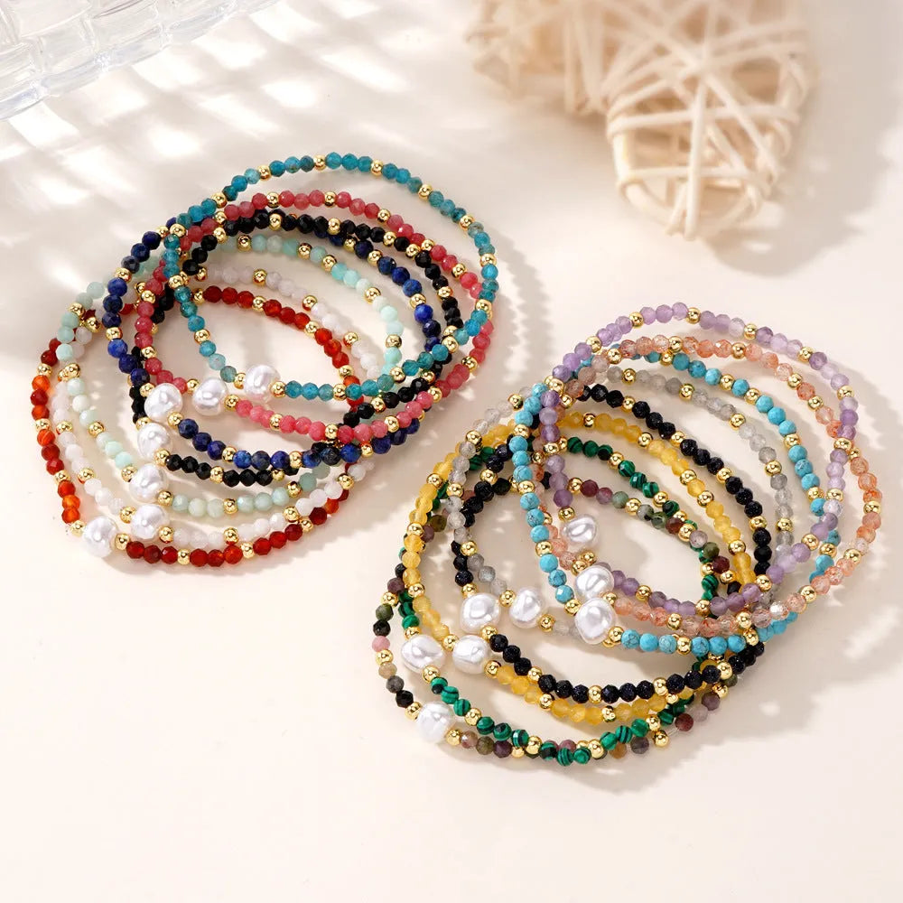 Natural stone geometric ellipse bracelet showing structured design and material texture