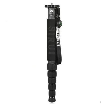 Black carbon fibre telescopic monopod for DSLR cameras, shown extended and collapsed.