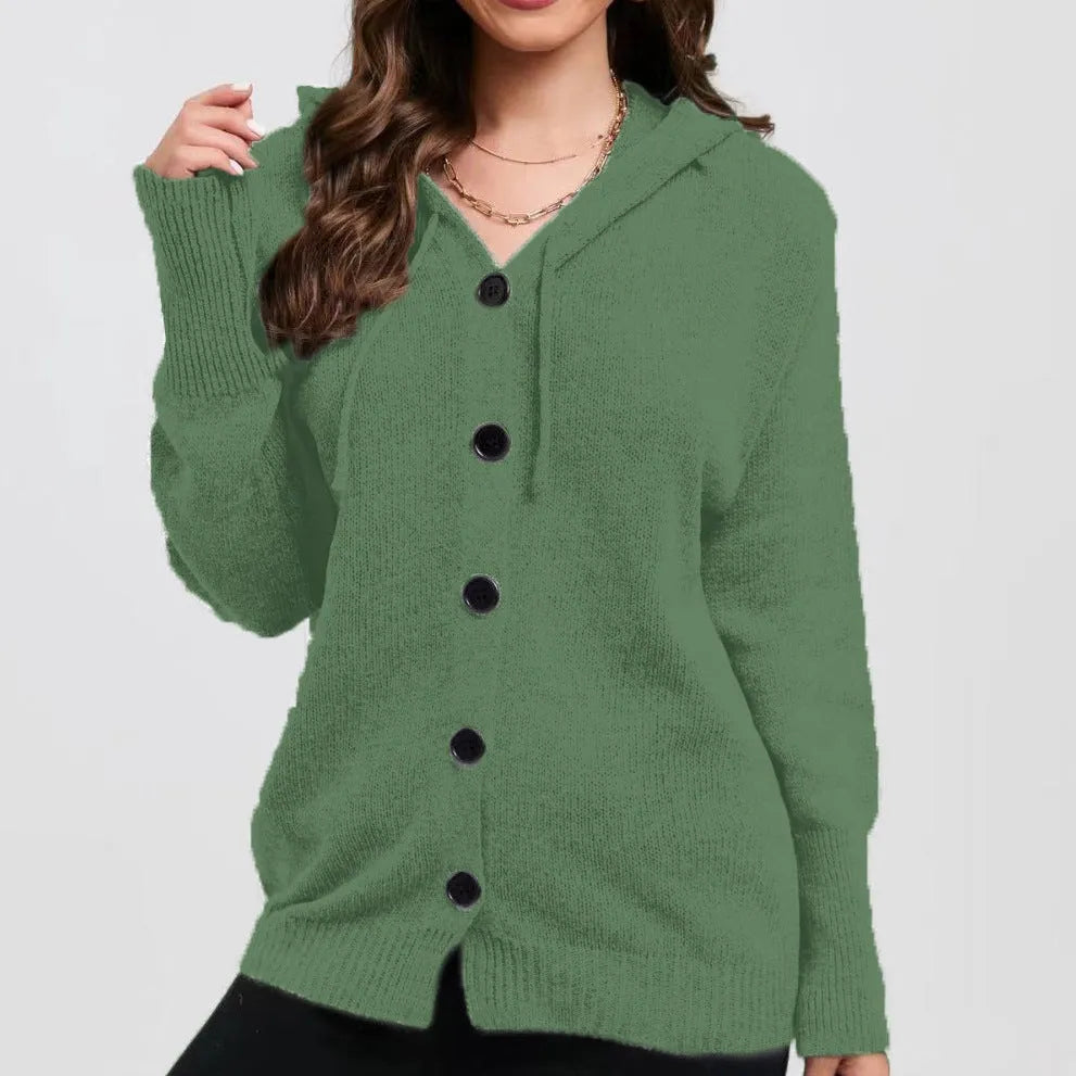 Women's loose fit hooded cardigan sweater in thick cotton with 3D pattern detail