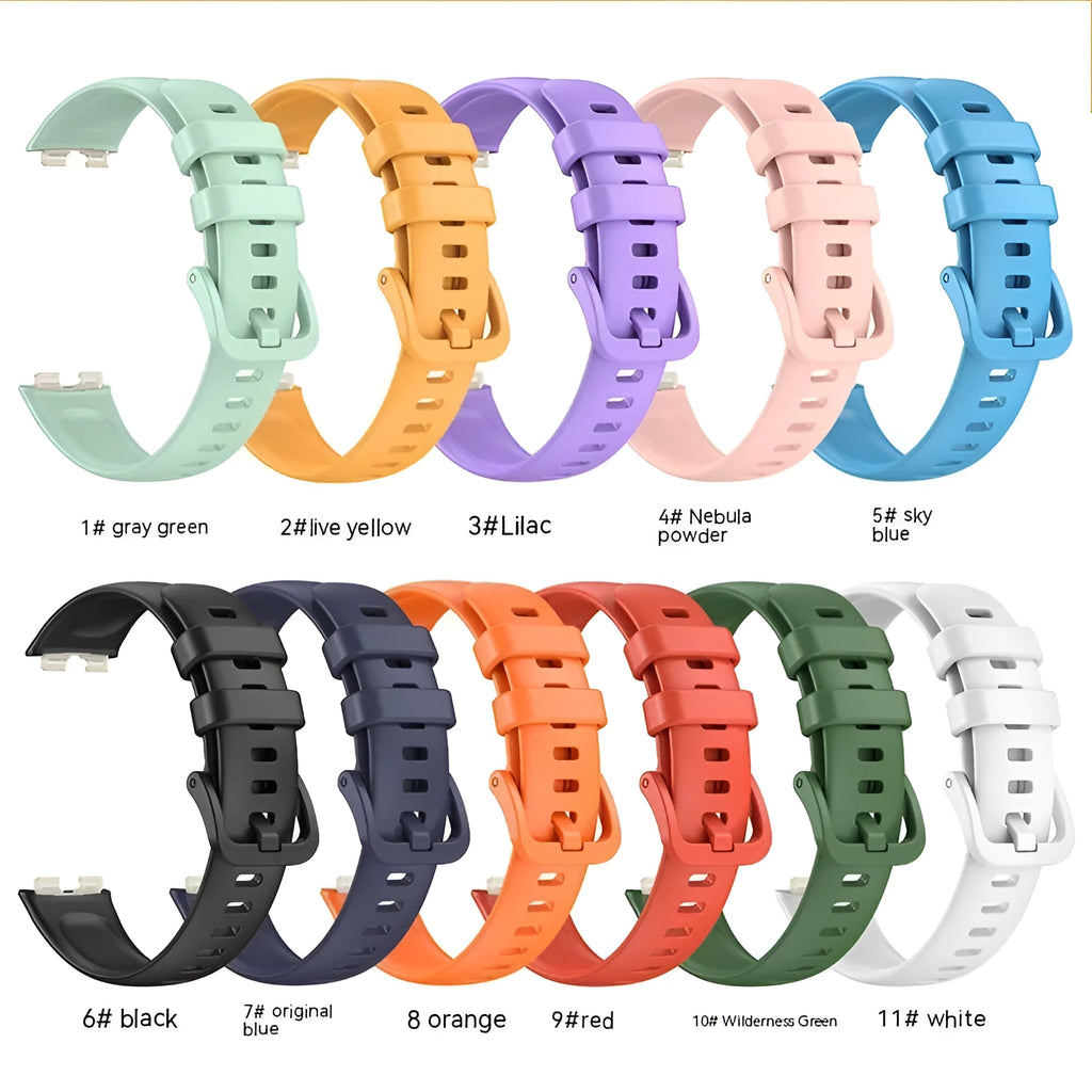 Silicone watch strap for Huawei in monochrome colour, simple design, available in 11 shades
