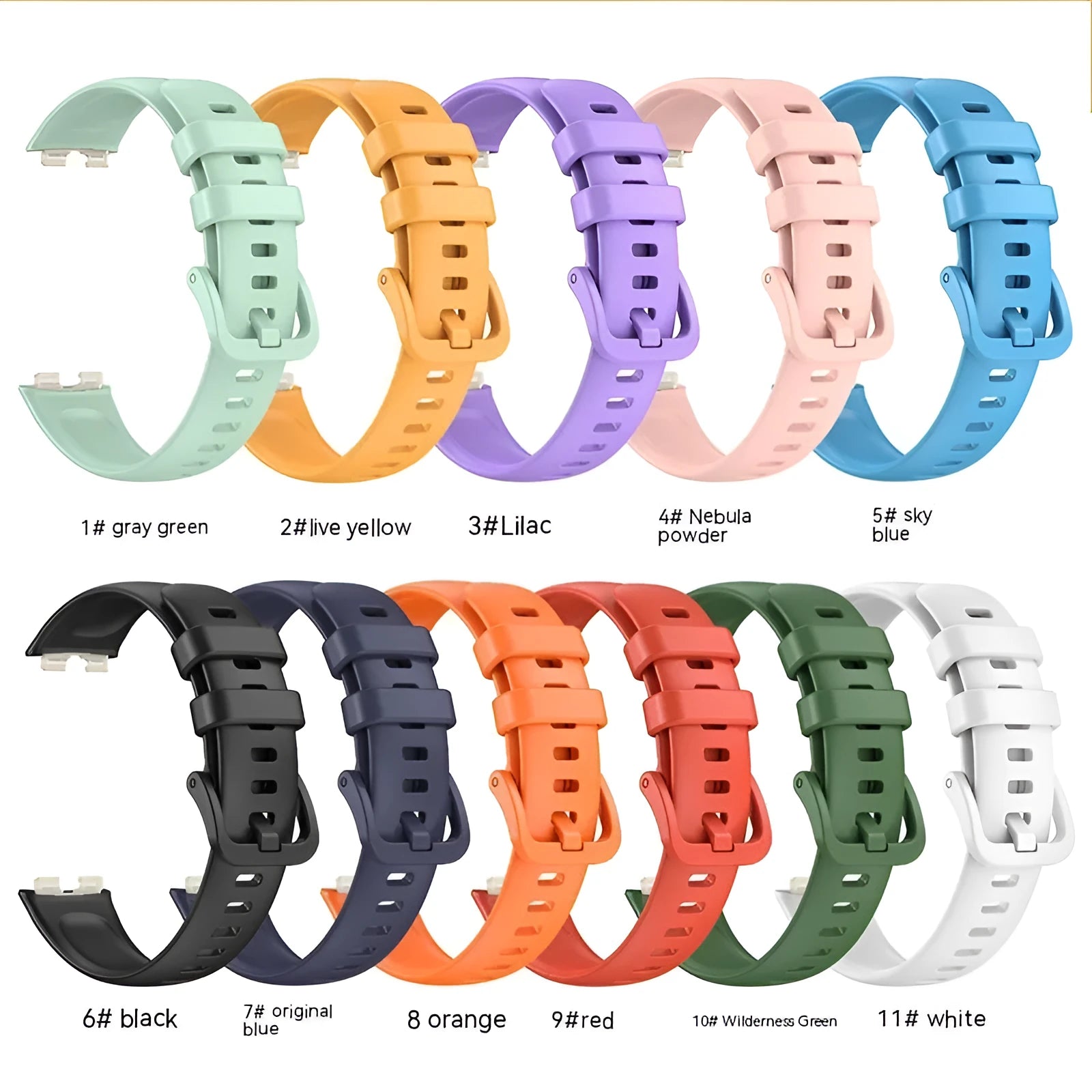 Silicone watch strap for Huawei in monochrome colour, simple design, available in 11 shades