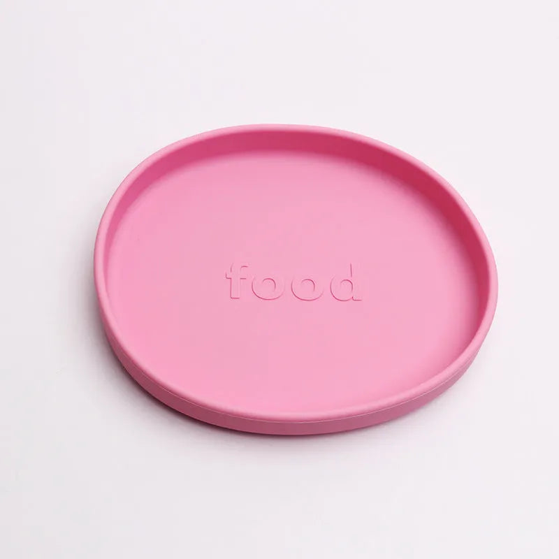 Irregular silicone dinner plate in bright pink, 155x178×25mm, food-grade baby feeding plate