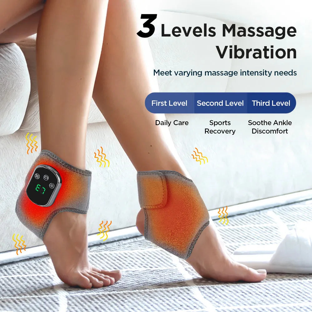 Electric heating ankle and wrist guard massager in gray with data cable for hot compress and vibration