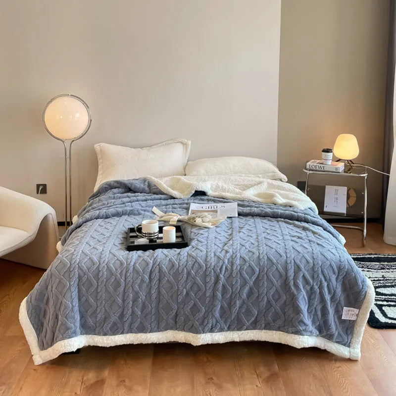 Polyester thermal flannel blanket in beige colour, sized 180cm by 200cm for winter warmth.