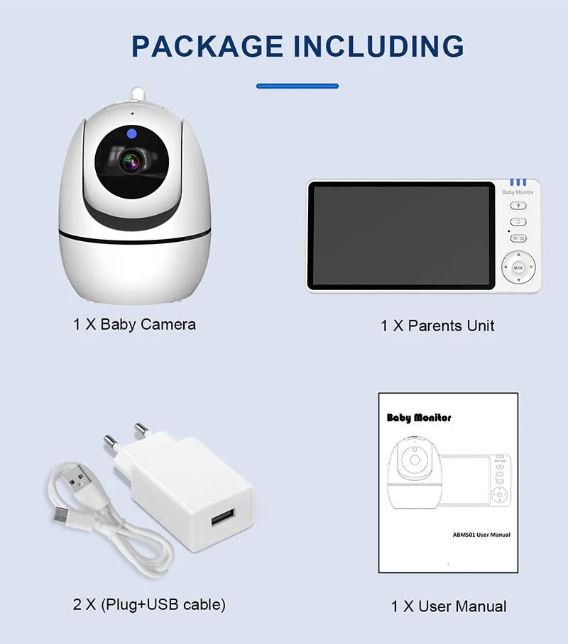 White wireless baby monitor with 5-inch HD screen on a nursery shelf