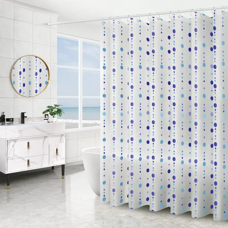 PEVA shower curtain with stainless steel buttonholes in simple modern geometric pattern, multiple colour options