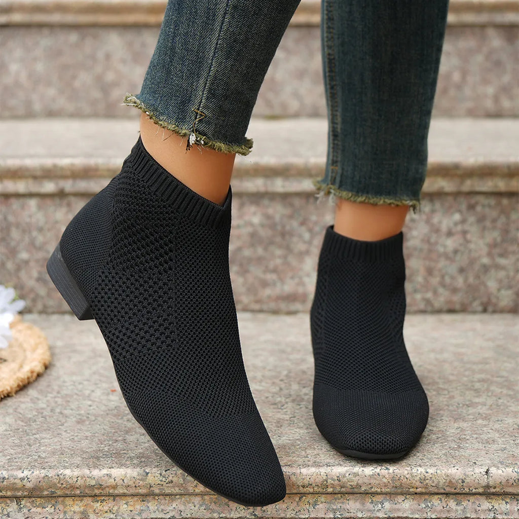 Plus size women's mid calf pointed ankle boots in black or camel, 3-5cm mid heel, sizes 36-43