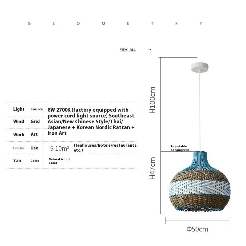 Vine woven rattan pendant lamp with silent wind design for Southeast Asian decor