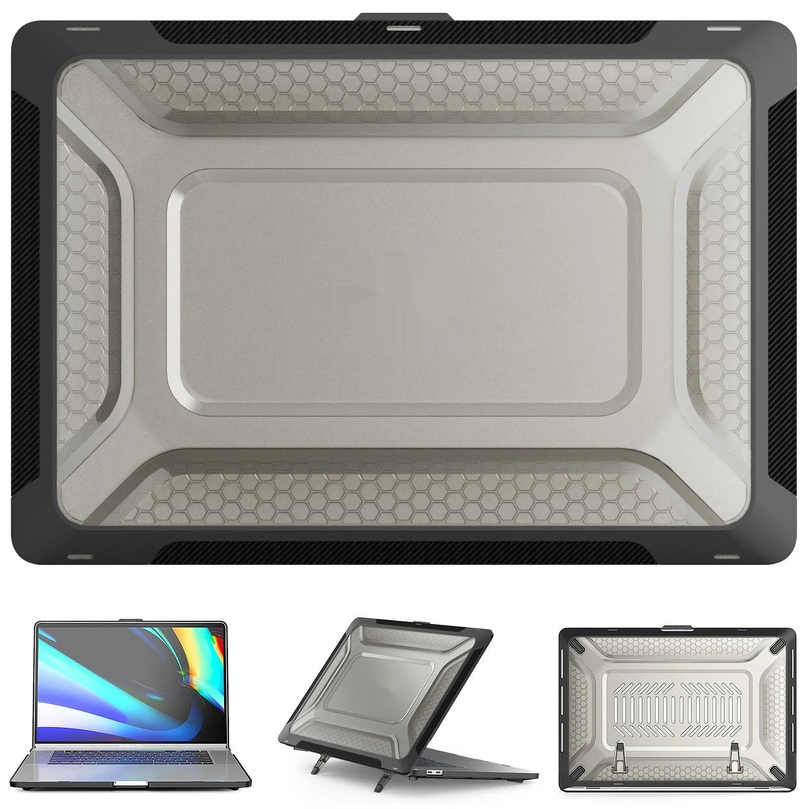 MacBook protective shell case in four colours: cold black, starry sky grey, elegant apricot and sapphire blue