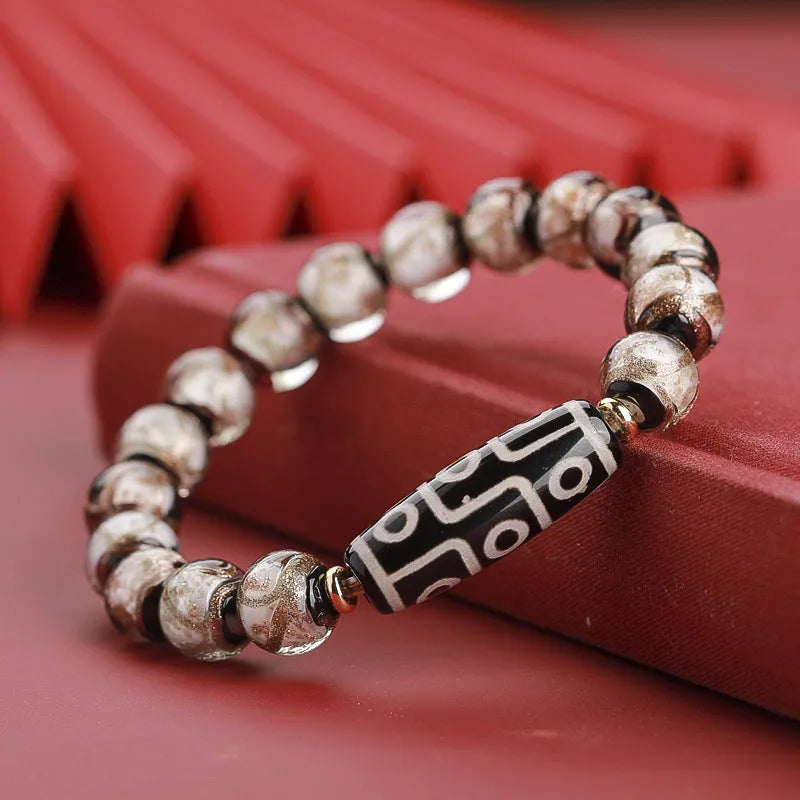 Handcrafted five-colour Chinese lucky bracelet with snake beads on wrist, showing coloured glaze in 10mm, 12mm, 14mm sizes.