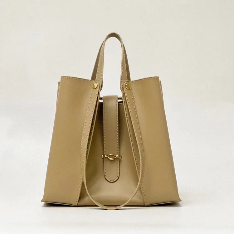 Genuine leather large capacity tote bag with suede lining in brown colour, 29cm x 8.5cm x 27cm