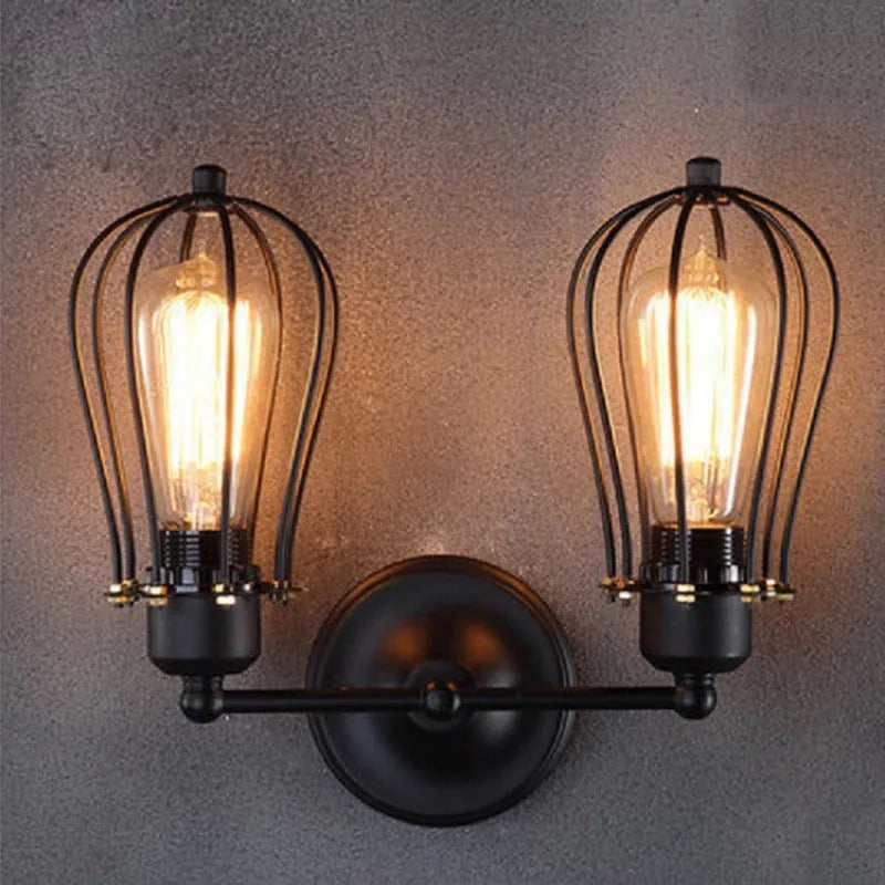 Retro industrial LOFT wall lamp iron construction double head without bulb for corridor staircase aisle