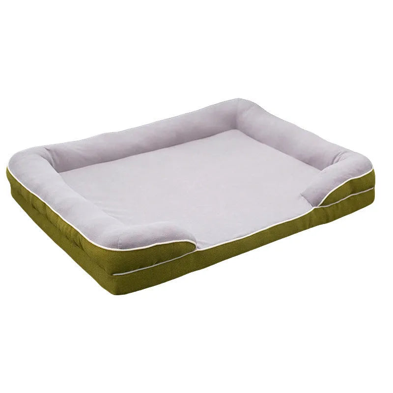 Four Seasons removable washable dog pet bed in green cloth, available in sizes S to 2XL for kennels