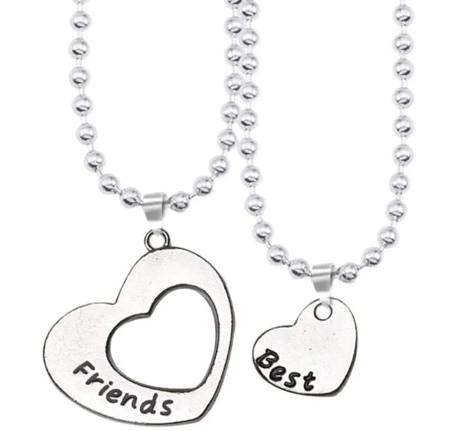 Two silver heart-shaped alloy puzzle necklaces on a cross chain, set of two, women's jewellery