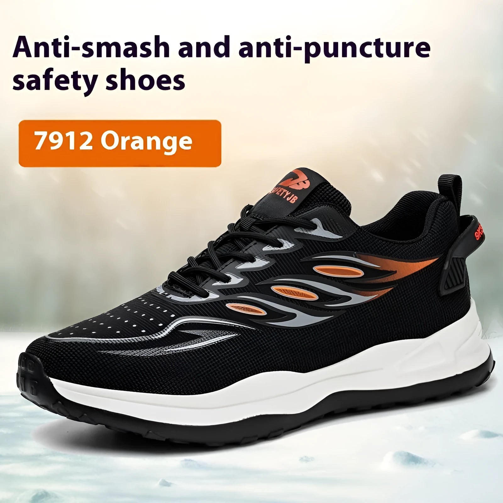 Orange lightweight leather safety work shoes with rubber sole for anti-smash and puncture protection