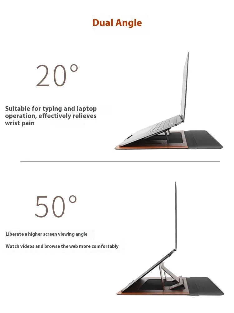 Brown laptop bracket bag with integrated adjustable stand for 13.3 inch notebooks
