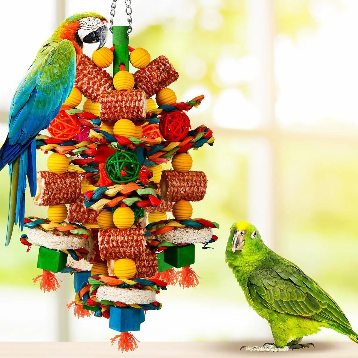 Natural corncob wooden bird bite toy for parrot cage nibbling in two specification options