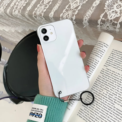 Borderless transparent anti-drop PC phone case with mirror finish and blue lanyard for Apple iPhone
