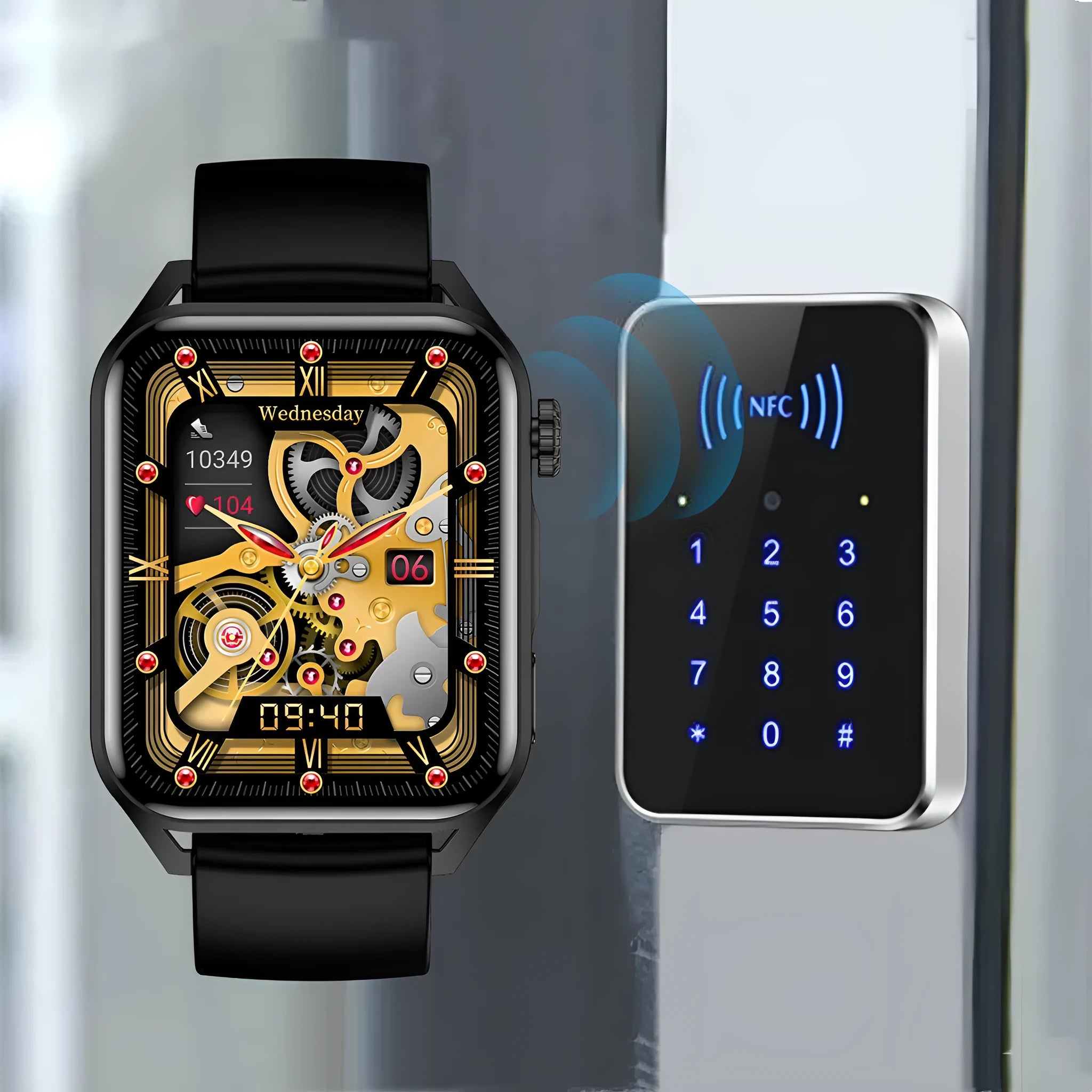 Pink smart watch with a 1.8-inch AMOLED screen and silicone strap on a wrist