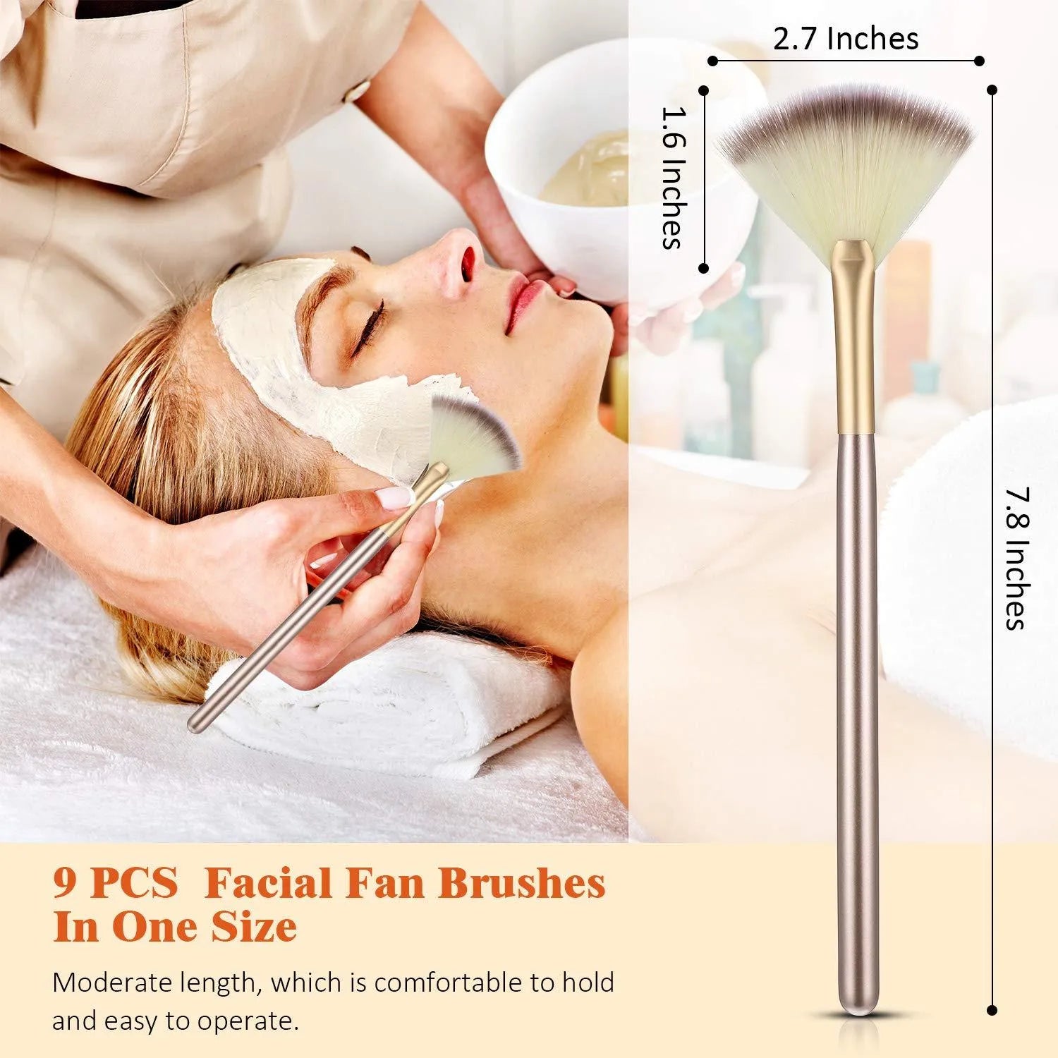 Set of 10 professional facial fan brushes with acrylic handles and protective covers