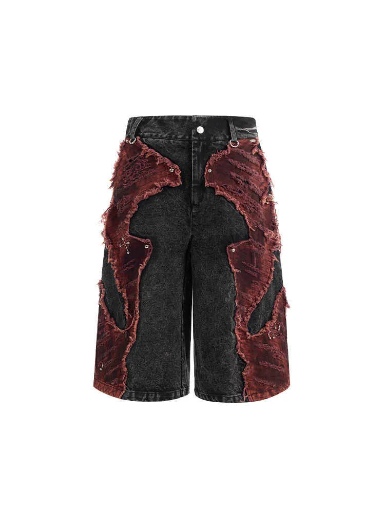 Distressed brushed stitching wide leg denim cropped pants with mid-high waist in picture colour
