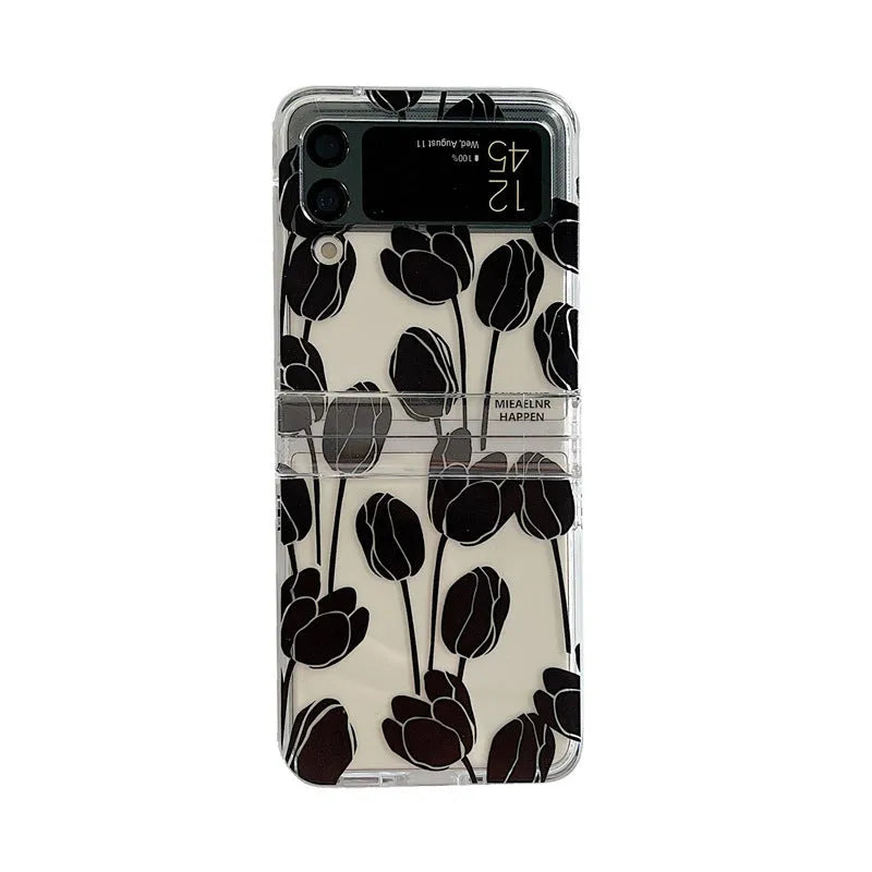 Flower pattern phone case for Samsung Z Flip folding phone in daisy or tulip design