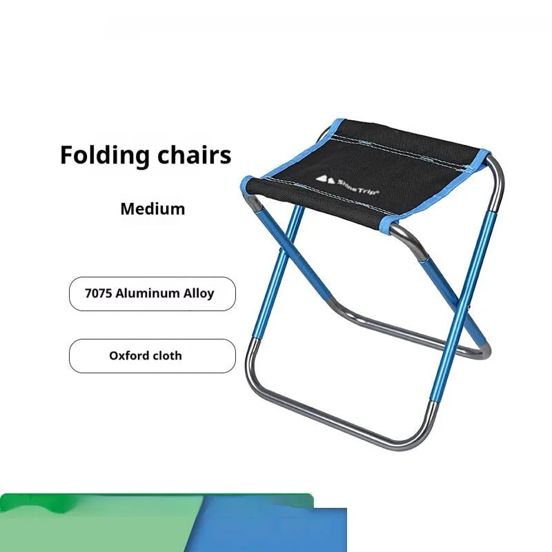 Black portable aluminium alloy folding stool for camping and outdoor use