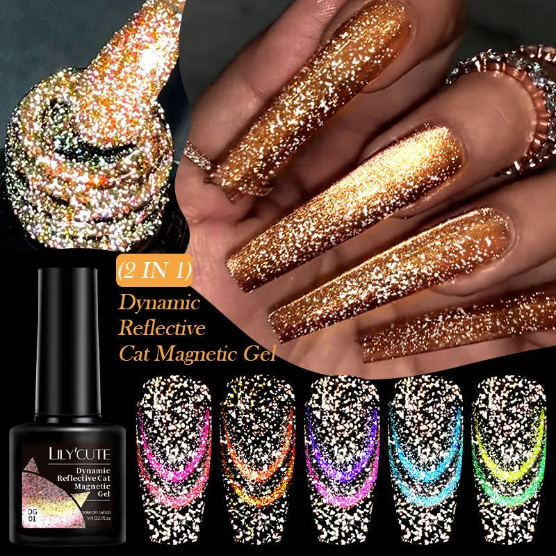 Diamond debris cat eye series UV nail polish gel in six colour options with nail glue
