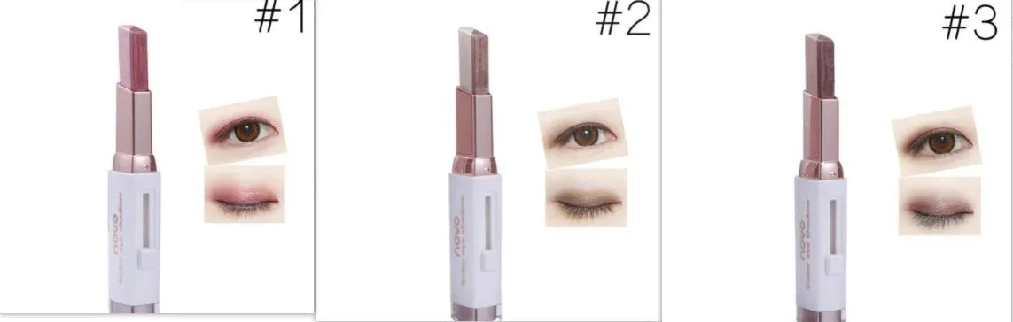Two-color gradient eye shadow stick with smudge effect and push-button release