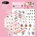 Set of eight colourful Capabala 3D business-themed cartoon stickers including bakery and bookstore designs.