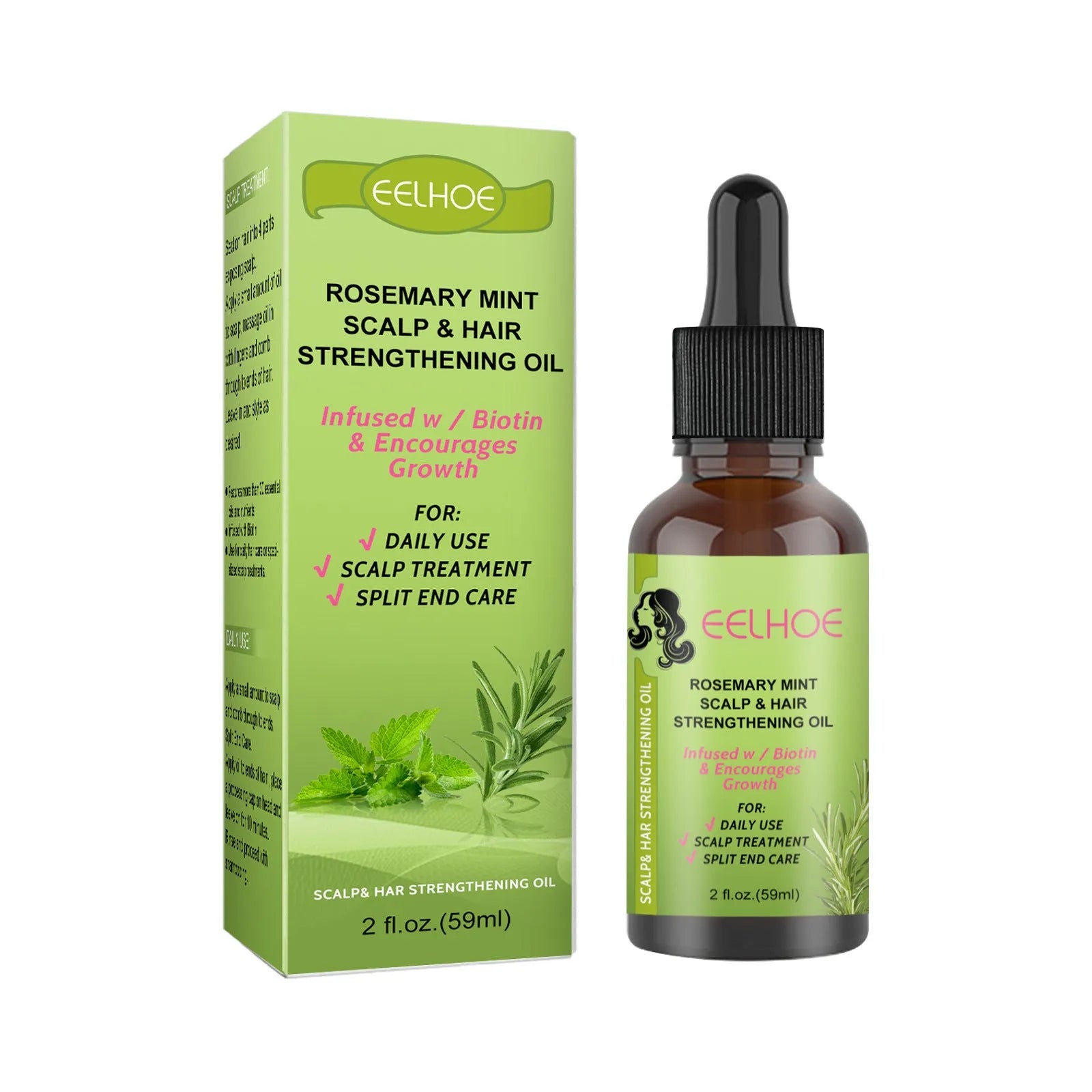 59ml bottle of Rosemary Mint Hair Growth Fluid for scalp nourishment and hair repair