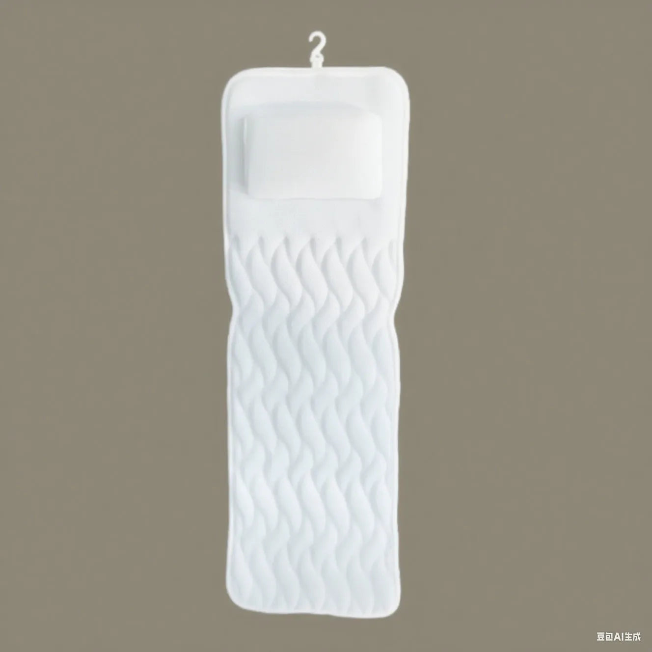 White adult bathtub pillow with 4D mesh material and suction cups on a bath mat.
