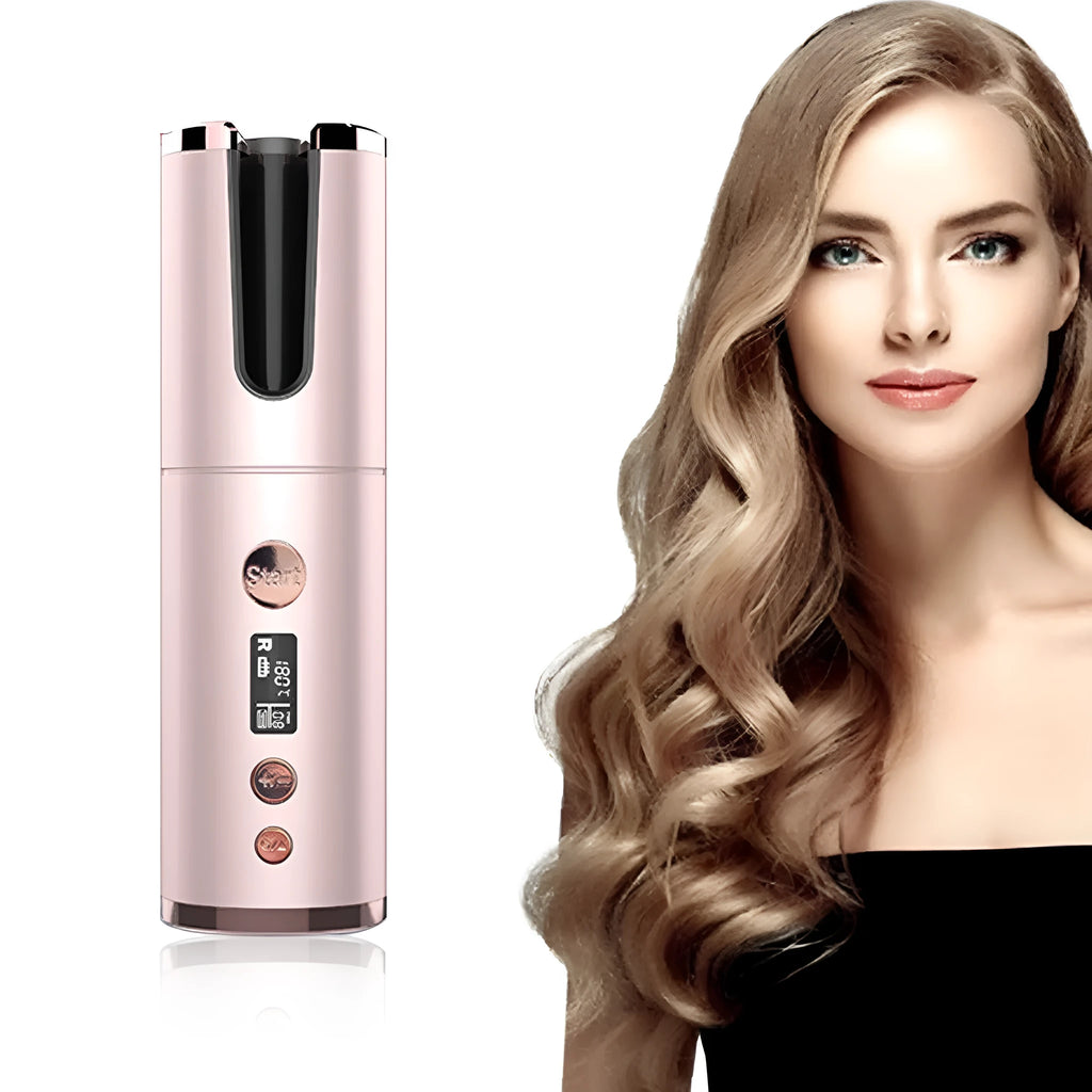Wireless rechargeable automatic curling iron with tourmaline ceramic barrel, 4000mAh battery and USB charging
