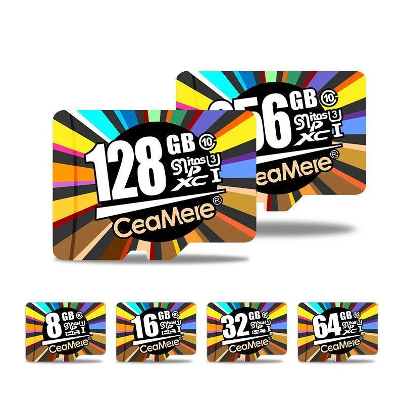 Class 10 memory card for smartphones, tablets, and dash cams, available in 8GB to 256GB capacities.