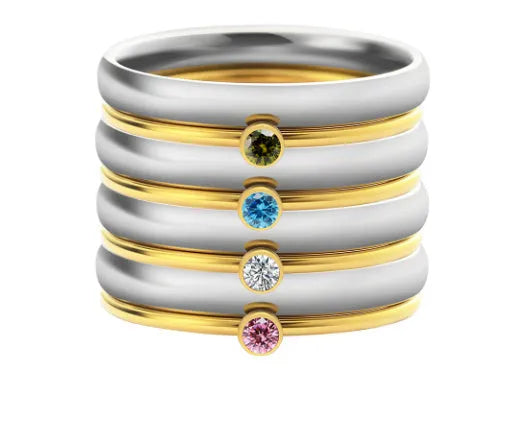 Engraved titanium steel ring with December birthstone colour design on a geometric band.