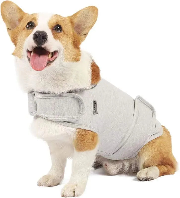 Brown brocade cotton dog anxiety tank top for separation anxiety relief on canine