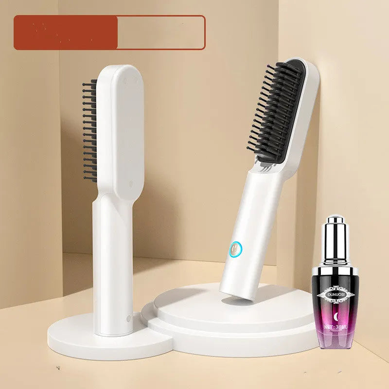USB portable hot air comb in Ferrari Red or Pearl White, 2-in-1 rechargeable hair dryer brush and mini straightener, 25W, 200C