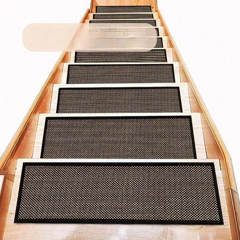 Japanese-style linen-look stair mat in camel colour with rubber bottom